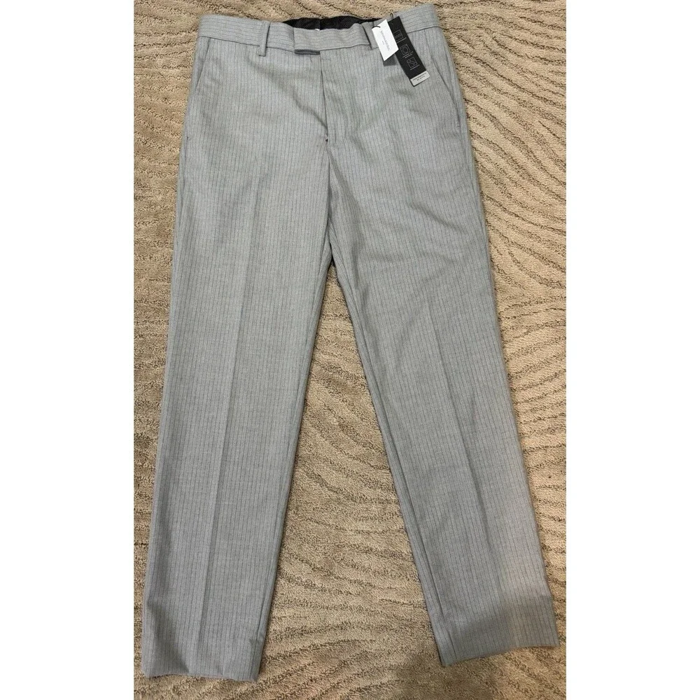 Banana Republic Men's Gray Pinstripe Slim-Fit Flat-Front Dress Pants Size 31X30